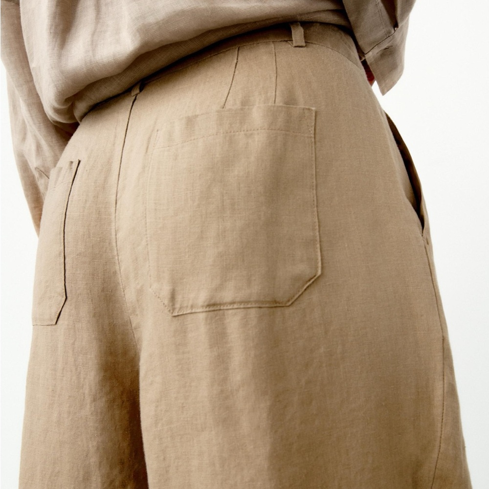 Zara Tan Wide Leg Linen Pants - Picture 4 of 6
